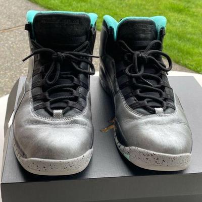 Men's Air Jordan Silver Leather 10 Retro 30th Athletic Shoes * Silver / Aqua Size 13 US
