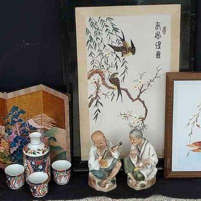 Asian Decor Collection * Ardco Porcelain Figurines * Saki Set * Mini Screen * Framed Art
