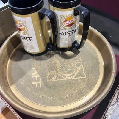 Falstaff beer tray and mugs
