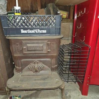 #2464 â€¢ Franklin Wood Stove, Bench Vise, Camping Propane
