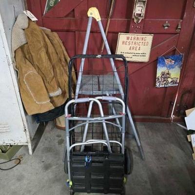 #2450 â€¢ Step Ladder, Walker, Folding Shopping Cart, Foldable Rolling Crate
