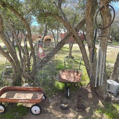 #1365 • Metal Wagon, Wheel Barrel, Square Fencing Wind Chime Yard art
