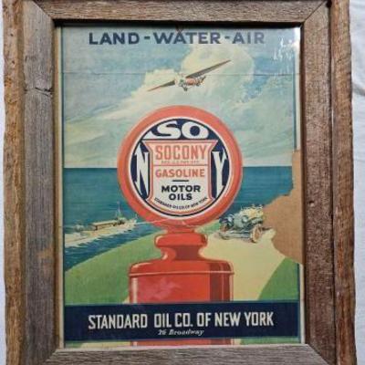 #2304 â€¢ Framed Paper Socony Advertisement, Standard Oil Company of New York
