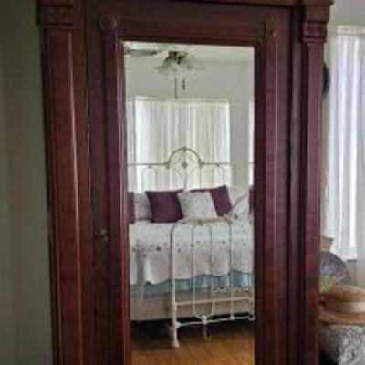 #3054 â€¢ Tall Wooden Armoire with Mirror and Drawer
