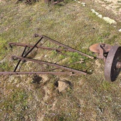 #1306 • Two Walk behind Plow Handles and Metal Wheel and Edger
