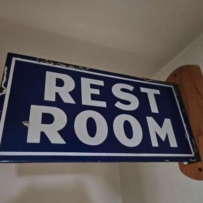 #3030 â€¢ Porcelain Restroom Flange Sign, Double Sided
