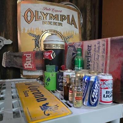 #2072 â€¢ Corona Beer Sign unopened Beer Cans Miller High Life Light Olympia Beer Sign 3 Budweiser Signs
