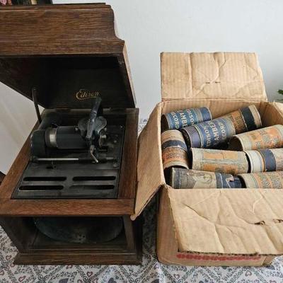 #3024 â€¢ Edison Cylinder Phonograph with Box Full of Cylinders
