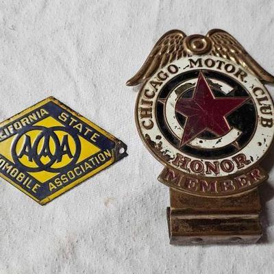 #2312 â€¢ California AAA Porcelain Plaque and Chicago Motor Club Honor Member License Plate Topper
