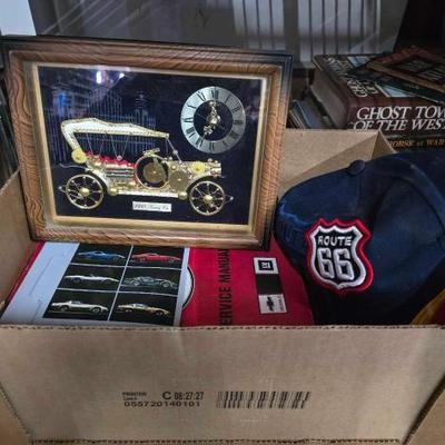 #2080 â€¢ Corvette Memorabilia Route 66 Hat and 1910 Touring Car Clock
