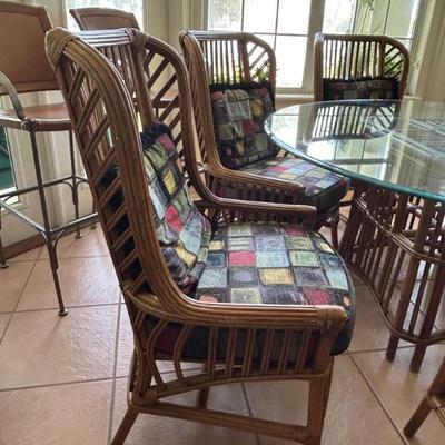 Bamboo Rattan dining table with 6 chairs