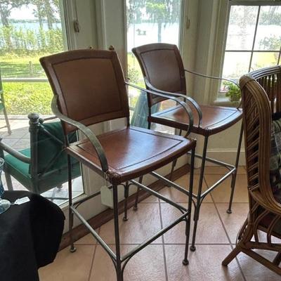 Signed leather & metal barstools