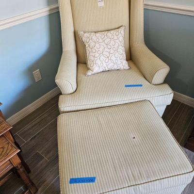 Both chairs need cleaning, the ottoman has a small hole in it.