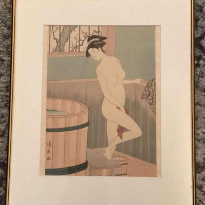 MHT020 - Rare Vintage Japanese Erotic Art Shunga/Ukiyo-e Bathing Beauty Print by Kiyonaga