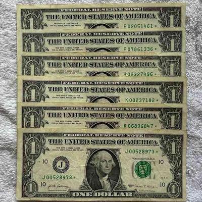 MHT376 Another Five (5) $1 Dollar Star* Note Banknotes