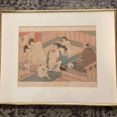 MHT018 - Rare Vintage Japanese Erotic Art Shunga/Ukiyo-e Print Japanese Bath House by Kiyonaga