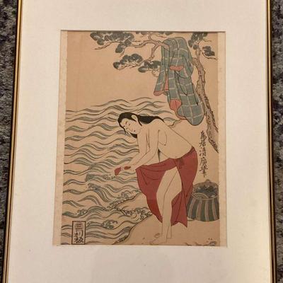 MHT019 - Rare Vintage Japanese Erotic Art Shunga/Ukiyo-e Print A Woman Diving by Kiyonaga