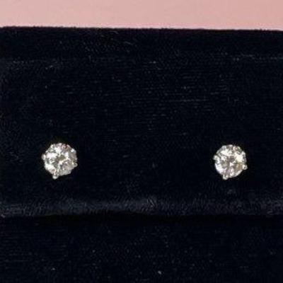 14K White Gold Diamond Solitaire Pierced Earrings Screw Back
