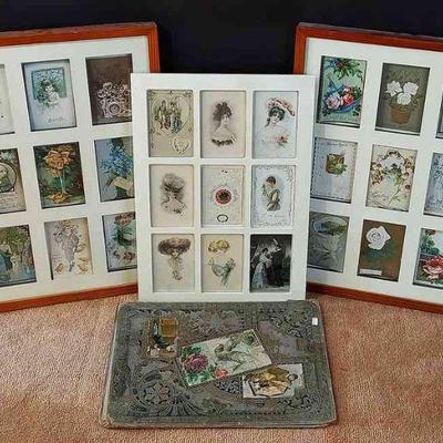 Vintage Scrapbook Shell * 3 Frames Filled With Victorian Era Styled Postcards
