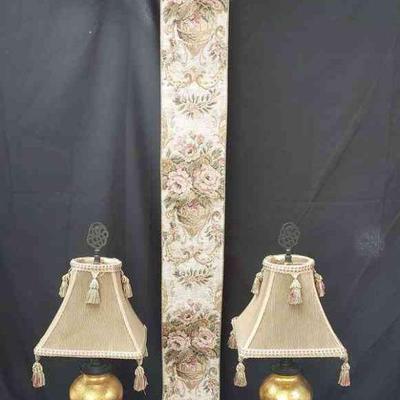 2 Table Lamps In Gold-Tone With Textured & Tasseled Shades * 50 Inch Wall Tapestry
