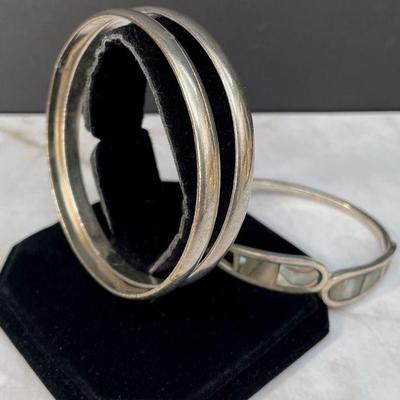 Sterling Silver Bangle Bracelets * Abalone Detail
