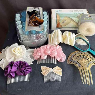 All about Hair! * Repairable Vintage Hair Comb * 3 Fancy Combs * 2 Flower Barrettes
