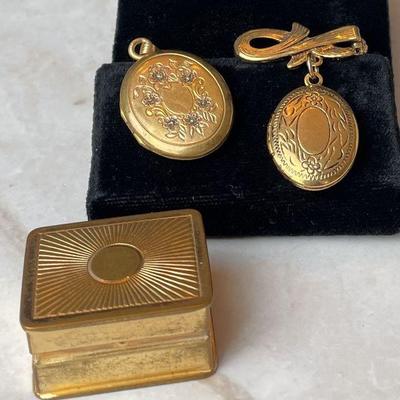 Vintage Gold Tone Lockets * Tiny Gold Tone Box
