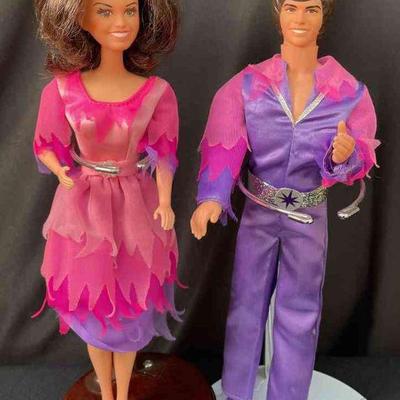Vintage Donny And Marie Osmond Mattel Barbie Dolls With Pink / Purple Show Costumes
