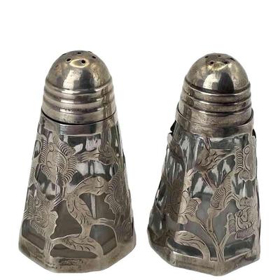 Sterling Silver Vintage Cut Out Design Salt And Pepper Shakers * Holders
