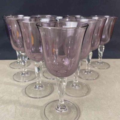 10 Tall Purple Wine Glasses * Clear Twist Stem
