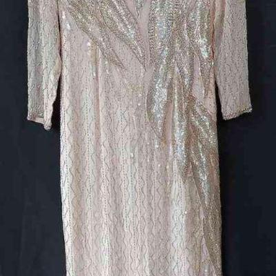 Night Line Beaded Full-Length Silk Evening Gown In Blush (size 6)

