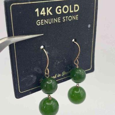 14K Yellow Gold * Jade Wire Pierced Earrings * New
