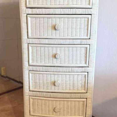 Wicker Highboy 6 Drawer White Wicker Dresser
