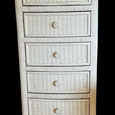 Wicker Highboy 6 Drawer White Wicker Dresser
