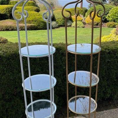 2 Glass And Metal Narrow Stands/Displays/Open Curio * 1 Gold & 1 White
