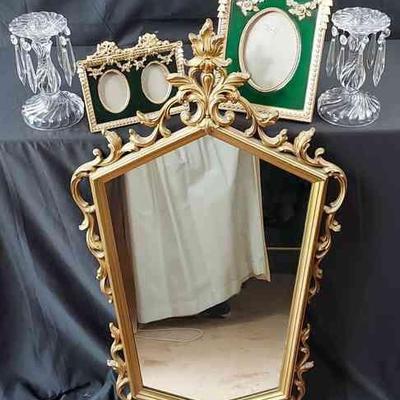 Baroque Mirror By Syroco * Glass Candleholders * Picture Frames
