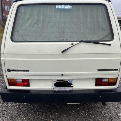 Beautiful 1985 Volkswagen Vanagon Campmobile 1.9L 4 Cyl Gas DH Naturally Aspirated with Bike Carry and Van Cover