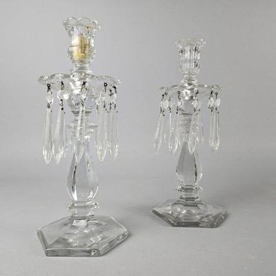 Lot 511 | Two Vintage Heisey Crystal Prism Candelabras