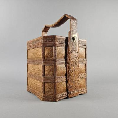 Lot 163 | Vintage 3 Tier Chinese Bento Bamboo Basket