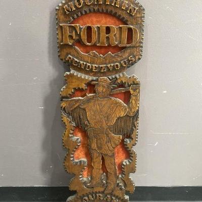 Lot 176 | Hand Carved Wooden Ford Rendezvous Plaque