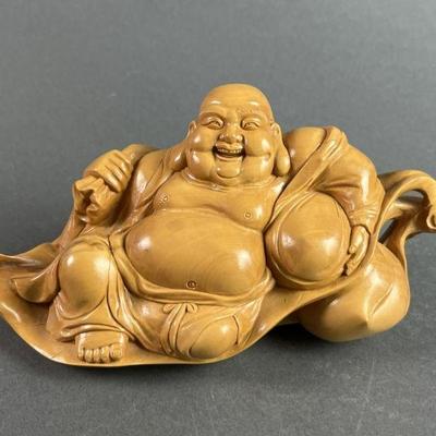 Lot 152 | Carved Wood Laughing Buddha Statue