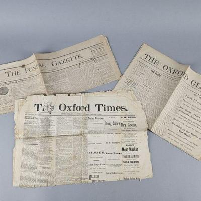 Lot 533 | 1800s Pontiac Gazette & Oxford Globe Newspapers
