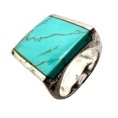 #19 â€¢ Sterling Silver Ring with Large Turquoise Stone - Size 7-1/4
