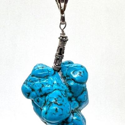 #65 â€¢ Large Turquoise Pendant with Sterling Silver Bail

