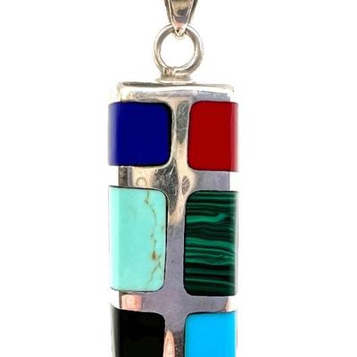 #57 â€¢ Contemporary Sterling Silver Pendant with Lapis, Turquoise, Malachite and Other Stones
