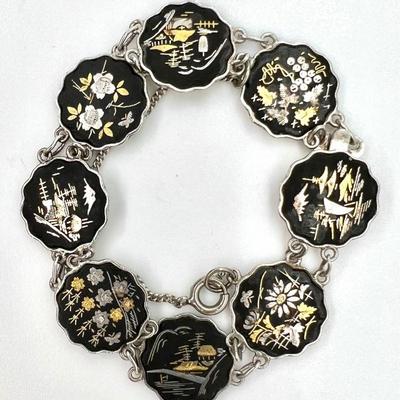 #90 â€¢ 1940's Sterling Japanese Damascene Komai Bracelet
