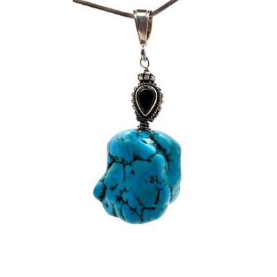 #91 â€¢ Large Turquoise Pendant with Sterling Silver
