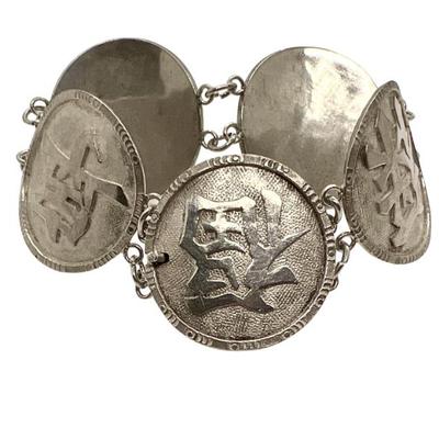 #88 â€¢ Antique Sterling Chinese Longevity/ Blessing Bracelet w/ 5 Medallions
