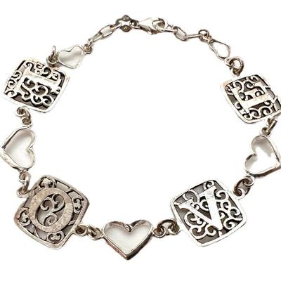 #106 â€¢ Sterling Silver Bracelet with Hearts & L-O-V-E Letters

