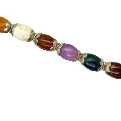 #70 â€¢ Sterling Silver Bracelet with Colorful Large Cabochon Stones
